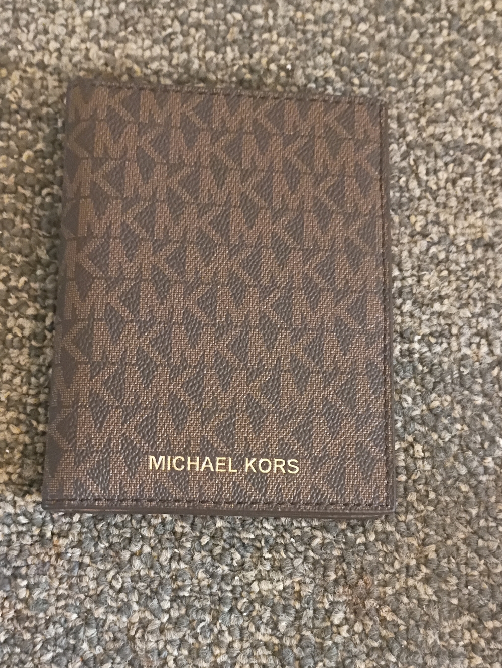 Michael Kors Brown Monogram Passport/Card Holder with Gold Logo